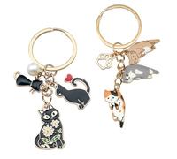 2Pcs Cat Keychain Set, Funny Calico Cat Keychain, Black Cat Keyring, Multi-cat Bag Accessories for Women Men, Tricolor Cats Keychain Set, Calico Cats Gifts for Cat Lovers