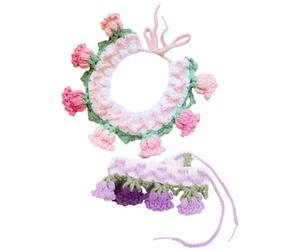 2pcs Cat Knitted Collar Bell Flower Pet Scarf Accessory for Cats
