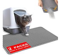 2PCS Cat Litter Mat, 30 x 40 cm Double Layer Honeycomb Design Litter Trapping Mat, Nonslip Waterproof Urine Proof EVA Material Easy Clean, Litter Box Mat Scatter Control Grey