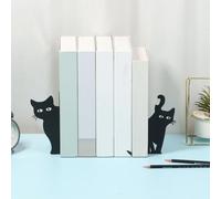 2Pcs Cat Metal Bookends, Cute Cat Book Ends for Shelves, Practical Creative Bookshelf Decoration for Home Office Desk, Files Magazines Holder, Bookworms Cat Lover Gifts for Women (B)
