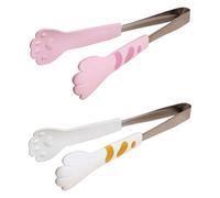 2pcs Cat-pad Kitchen Food Tongs Stainless Steel Silicone