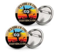 2Pcs Cat Pin Badges, It's Fine I'm Fine Everything Is Fine Badge, Funny Cats Pin Badge for Clothes, Backpack & Dog Harness, Cartoon Animals Button Badges for Boys & Girls