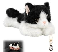 2PCS Cat Plush Set with Keychain, Plush Cat Black and White, Cat Shaped Stuffed Item