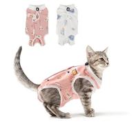 2PCS Cat Recovery Suit - Breathable Cat Surgical Recovery Suit, Cat Onesie for Cats After Surgery Recovery, Alternative Cone of Shame Abdominal Wound Skin Wear Protection (Pink+White, S)