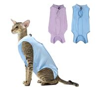 2PCS Cat Recovery Suit - Breathable Cat Surgical Recovery Suit, Cat Onesie for Cats After Surgery Recovery, Alternative Cone of Shame Abdominal Wound Skin Wear Protection (Light Blue+Light Purple, L)