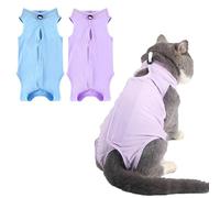 2PCS Cat Recovery Suit for After Surgery,Anti-Lick Cat Onesie Bodysuit,Breathable Soft Spay Surgical Recovery Clothes for Cats Kittens,E-Collar & Cone Alternative (Purple Blue, M)