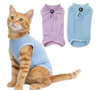 2PCS Cat Recovery Suit, Post Surgery Protection for Cats, Soft and Comfortable Cat Onesie, Alternative to Cone for Spayed Females, Wound Care and Skin Disease Management, Purple and Blue