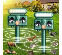 2PCS Cat Repellent for Gardens, Solar Powered Ultrasonic Animal Repeller, Waterproof with PIR Motion Sensor Activates, Cat Deterrent for Foxes, Squir