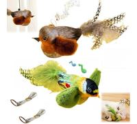 2Pcs Cat Toys Flapping Bird,Interactive Catnip Toys,Simulated Chirping Bird Cat Toy,Cat Toys Chirping Tit,Interactive Toys for Indoor Kitty Kitten Exercise,Bird Cat Feather Toy with Rope,Grey+Green