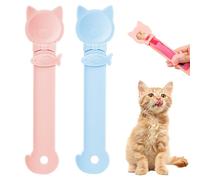 2Pcs Cat Treat Spoons, Lickable Cat Treat Spoon Sliding Squeeze Cats Strip Feeder Spoon Multi-Function Wet Treats Dispenser for Pets (Blue, Pink)