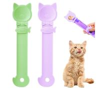 2Pcs Cat Treat Spoons Set, Lickable Cat Treat Spoon Sliding Squeeze Cats Strip Feeder Spoon Multi-Function Treats Dispenser Easy Feeding Spoons for Pets Wet Food & Puree (Purple, Green)