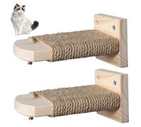 2Pcs Cat Wall Steps, Wooden Cat Wall Shelves with Jute Rope Covered Space Saving Kittens Furniture for Jumping, Playing, and Lounging