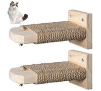2Pcs Cat Wall Steps, Wooden Cat Wall Shelves with Jute Rope Covered Space Saving Kittens Furniture for Jumping, Playing, and Lounging