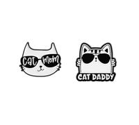 2Pcs Cat Wearing Sunglasses Brooch Black White Enamel Pin for Women Men Funny Novelty Daddy Mom Letters Cute Cartoon Animals Lapel Pins Brooches Jacket Backpacks Bags Clothing Hat Badge