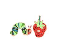 2Pcs Caterpillar Strawberry Enamel Pin Set Cute Animal Fruit Lapel Pin Hungry Caterpillar Brooch Pin Set Cartoon Strawberry Worm Badge Pins Clothes Bags Decoration Men Women Gift