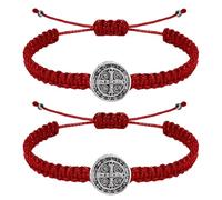 2Pcs Catholic Medalla de San Benito Bracelet Adjustable Red String St Benedict Bracelet for Easter Party Favor Prayer Blessing Protection Men Women