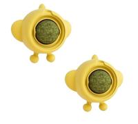 2PCS Catnip Balls That Stick on Wall 50g, Cat Nip Balls, Happy Interactive Cat Toy, Self-Adhesive, Chew Toys for Teeth Grinding & Cleaning Biting, Yellow, 8.4x7.8x3.9cm