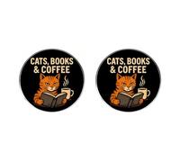 2PCS Cats Books Coffee Enamel Pin Set, Cute Cat Reading Book Brooch, Alloy Lapel Pins for Backpack Jacket Hat, Gift for Cat Lovers Book Lovers Coffee Lovers