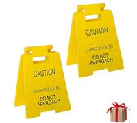 2PCS Caution Overstimulated Desk Sign, Funny Office Sign Do not Approach Warning Signs, Humorous Novelty Gift Mini Desk Decor for Coworker Employee Boss Teammate Workspace Office Study Room
