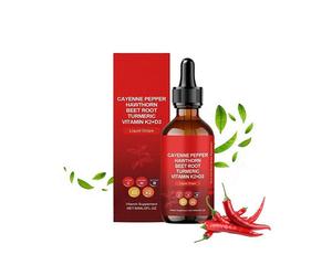 (2PCS) Cayenne Pepper Liquid Drops - All-in-One with Hawthorn, Beet Root, Turmeric, Vitamin K2 & D3, 60ml