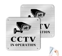 2pcs CCTV In Operation Sign 10x10cm Camera Metal Sign Brushed Aluminium CCTV Signs Waterproof Self Adhesive,UV Resistant Security Safety Sign for Home or Business