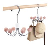 2PCS Cedarwood Rotating Hexagon Belt Hanger - 6 Hooks 360° Swivel Closet, Multipurpose Space Saving Hangers for Scarves, Belts, Purse (Wood Color)