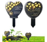 2PCS Cemetery Ornament,Heart Love Butterfly Shape Grave Marker Decoration,Plaque Stake for Cemetery Acrylic Grave Stake Waterproof Sympathy Garden Stake for Yard Grave Cemetery