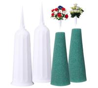 2pcs Cemetery Vase with Ground Stake and Foam Inserts, Plant Flowers Holder for Keeping Bouquets in Place, Elegant Grave Decorations for Cemetery, Grave Flower Holders (COLOR:White)