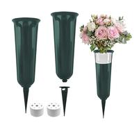 2PCS Cemetery Vases With Spike and Base, Memorial Flower Vases, Plastic Grave Flower Pots for Garden Yard (Green)