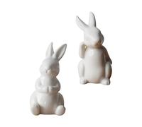 2Pcs Ceramic Bunny Figurine: White Easter Bunny Ceramic Craft Mini Cute Rabbit Statue Holiday Home Tabletop Rabbit Ornament Statue Animal Ornament