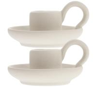 2pcs Ceramic Candle Holder White Modern Minimalist Table Display | Wide Flat Base, Portable Handle, Smooth Surface, for Taper Candles, Living Rooms, Events and Cosy Candlelight Ambience