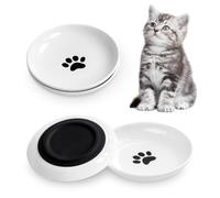 2Pcs Ceramic Cat Food Bowl with Silicone Non-Slip Bottom | Wide Shallow Cat Bowl, Pet Cat Food Plate for Indoor Cats, Kitten, Puppies, Small Dogs