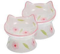 2pcs Ceramic Elevated Cat Bowl Raised Feeder with Non Slip Base | High Footed, Wide Shallow Design, Large Capacity, Set, for Kittens and Dry Kibble