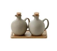 2PCS Ceramic Oil Dispenser Bottle,Vinegar Dispenser Bottle and Spice Jar Set,Sauce Bottles Condiment Dispenser or Storage Vinegar Coffee Syrups(Grey)