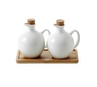 2PCS Ceramic Oil Dispenser Bottle,Vinegar Dispenser Bottle and Spice Jar Set,Sauce Bottles Condiment Dispenser or Storage Vinegar Coffee Syrups(White)