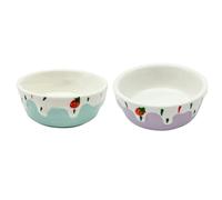 2pcs Ceramic PET Bowl for Small Animals, Space Saving Chew Resistant | Blue and Purple Two Bowl Value, Suited to Rabbit Owners, Hedgehogs, Feeding Station Use