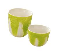 2pcs Ceramic Porcelain Tea Cups Set with Cabbage Pattern, Large 130ml and Small 70ml Green Gong Fu Teaware for Chinese Tea Drinking and Household Use