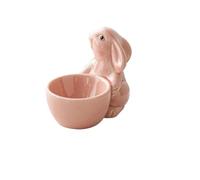 2pcs Ceramic Rabbit Egg Cup Easter Bunny Egg Stand Easter Tabletop Figurine for Hard Boiled Eggs Egg Holder for Lunch Breakfast(Pink)