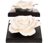 2pcs Ceramic Rose Shaped Car Oil Diffuser Ornament in Black | Smooth Ceramic with Wood Detail, Fragrance Diffuser for Living Room Decor, Unique Special Style