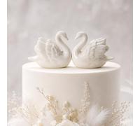 2pcs Ceramic Swan Cake Toppers, White Elegant Swan Figurines Knick Knacks | for Shelves Bookshelf Home Table Centerpiece Wedding Bridal Shower Party Cake Decor Supplies