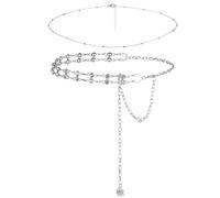 2Pcs Chain Belt, Multilayer Metal Waist Chains Fashion Rhinestone Chain Belts for Women Men Adjustable Crystal Belt Body Decor Punk Hip Hop Accessories Birthday Gift for Friends Lover, One Size, Alloy