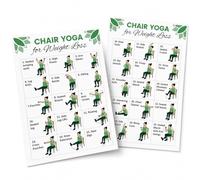 2Pcs Chair Yoga Posters - 30 Day Seated Guide For Seniors And Beginners | 25.4 x 20.3 cm Size, Illustrated Seated Movements, Green White Black Print, For Older Adults And Beginners