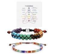 2pcs Chakra Bracelets for Women, Anxiety Bracelet with Inspiring Card, Adjustable Healing Crystals and Natural Stone Beaded Bracelet,Inspirational Gifts Bracelets for Women,for Friends Birthday