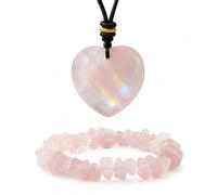 2pcs Chakra Bracelets for Women Men & Heart Healing Crystals Necklace | Love Gems Stones Set, Natural Colorful Crystal Bracelet, Decorative Stone Luck Reiki Spiritual Little Wedding Favours Quartz