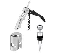 2Pcs Champagne Stoppers and 1 Pcs Corkscrew, Wine Bottle Stoppers, Stainless Steel Bottle Stopper Prosecco Stopper, Reusable Wine Stopper Bottle Opener for Wine Champagne Beer Collection