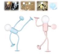 2pcs Changeable Shape Light Bulb Man Night Light,Funny Sportsman Night Light,DIY Suction Cup Bendable Desk Lamp,Decompression Ornaments for Bedroom Bathroom Hallway Decorations (B+P)
