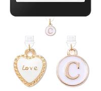 2PCS Charms for Kindle Initial C Letter Dust Plug Charm,E-Reader Accessories Charm,Compatible with Kindle Tablets and Phone Type C Charging Ports,Monogram Gifts for Mom Teacher Reader Booklovers