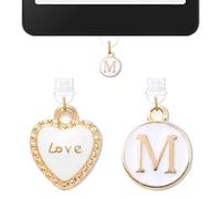 2PCS Charms for Kindle Initial M Letter Dust Plug Charm,E-Reader Accessories Charm,Compatible with Kindle Tablets and Phone Type C Charging Ports,Monogram Gifts for Mom Teacher Reader Booklovers
