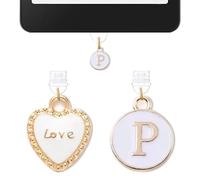 2PCS Charms for Kindle Initial P Letter Dust Plug Charm,E-Reader Accessories Charm,Compatible with Kindle Tablets and Phone Type C Charging Ports,Monogram Gifts for Mom Teacher Reader Booklovers