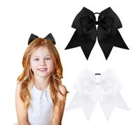 2Pcs Cheer Bows Cheer Hair Bows Ponytail Holder Elastic Band Bows Hair Accessories for Ponytail Holder Bow Scrunchies School Sports Cheerleading Girls Softball Cheerleader Bows (8inch, White & Black)
